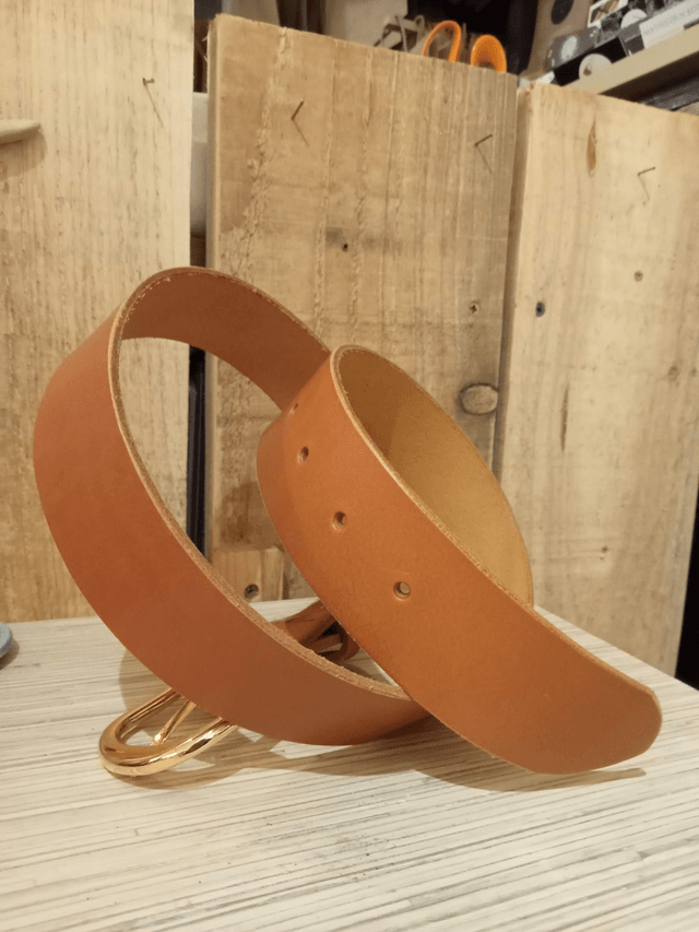 Ceinture camel unisexe - boucle laiton massif - taille 38
